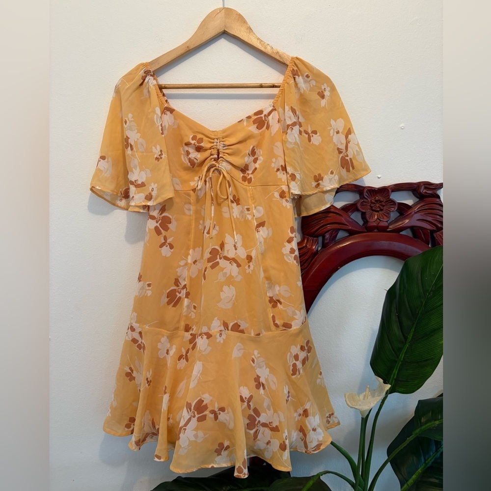 Women’s Abercrombie & Fitch Floral Midi Dress in Yellow and Cream Size XST
